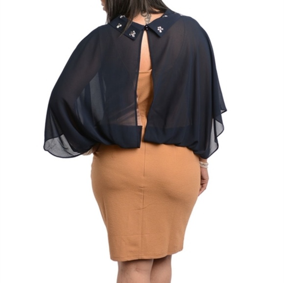 6 HOURS PRICE DROP Two-Tone Navy Camel Dress - Picture 3 of 3